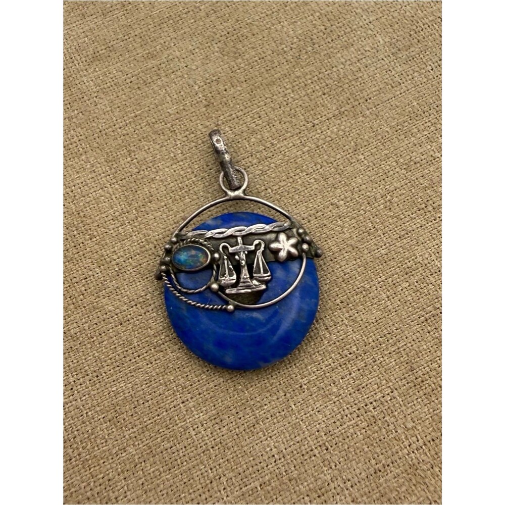 Sterling Silver lapis lazuli and fire opal Stone Libra Pendant Necklace Charm